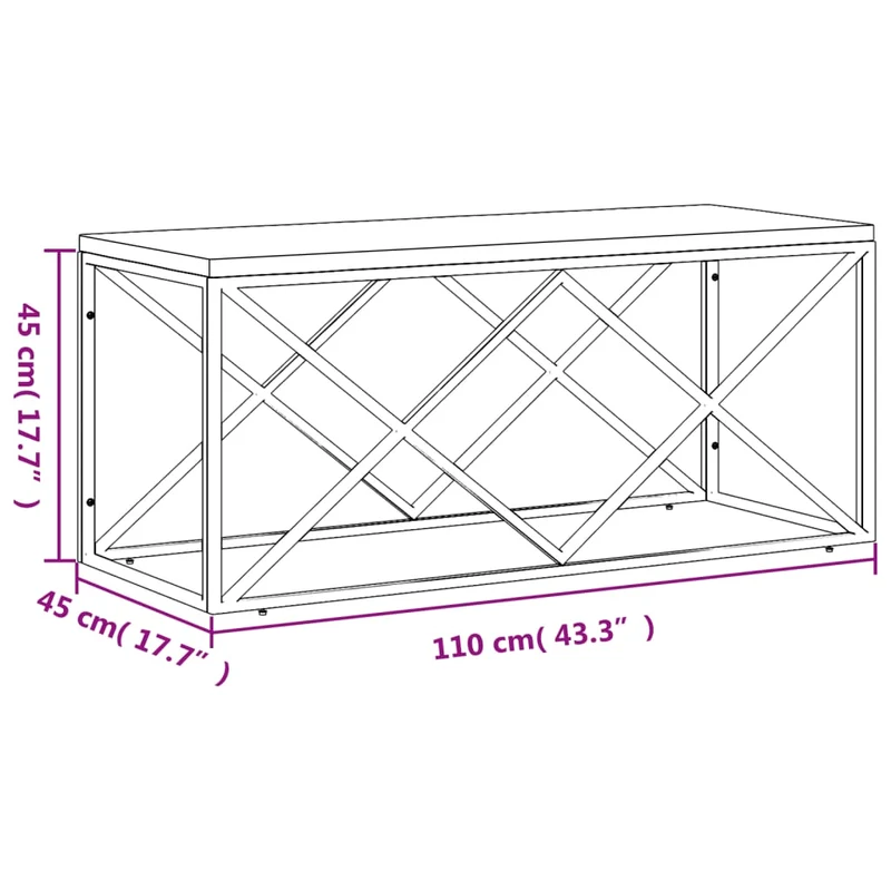Table basse de salon 110 x 45 x 45 cm acier inoxydable argenté et bois massif de récupération DEC037257