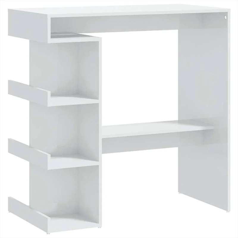 Table d’appoint multifonction avec étagère de rangement 100 x 50 x 101,5cm bois d'ingénierie blanc brillant DEC036509