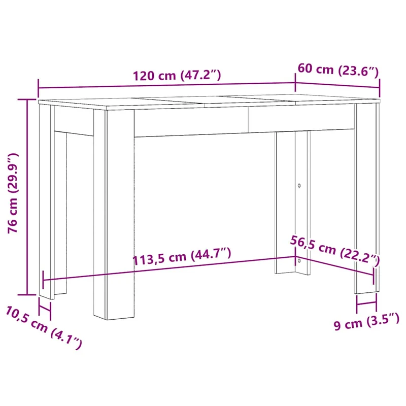 Table de salle à manger design moderne 120 x 60 x 76 cm bois d'ingénierie couleur chêne DEC036847