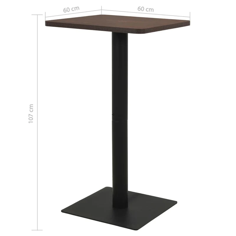 Table d'appoint auxiliaire table haute de bar 60 x 60 x 107 cm panneau de particules de mélamine marron et acier DEC036546