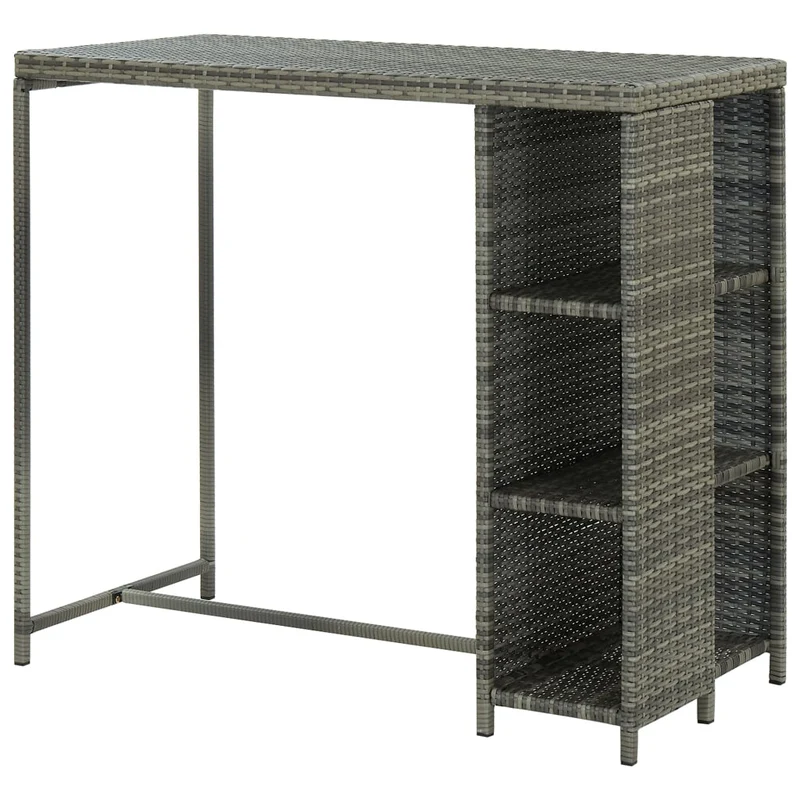 Table d’appoint multifonction table de bar avec étagère de rangement 120 x 60 x 110 cm résine tressée gris et acier DEC036332