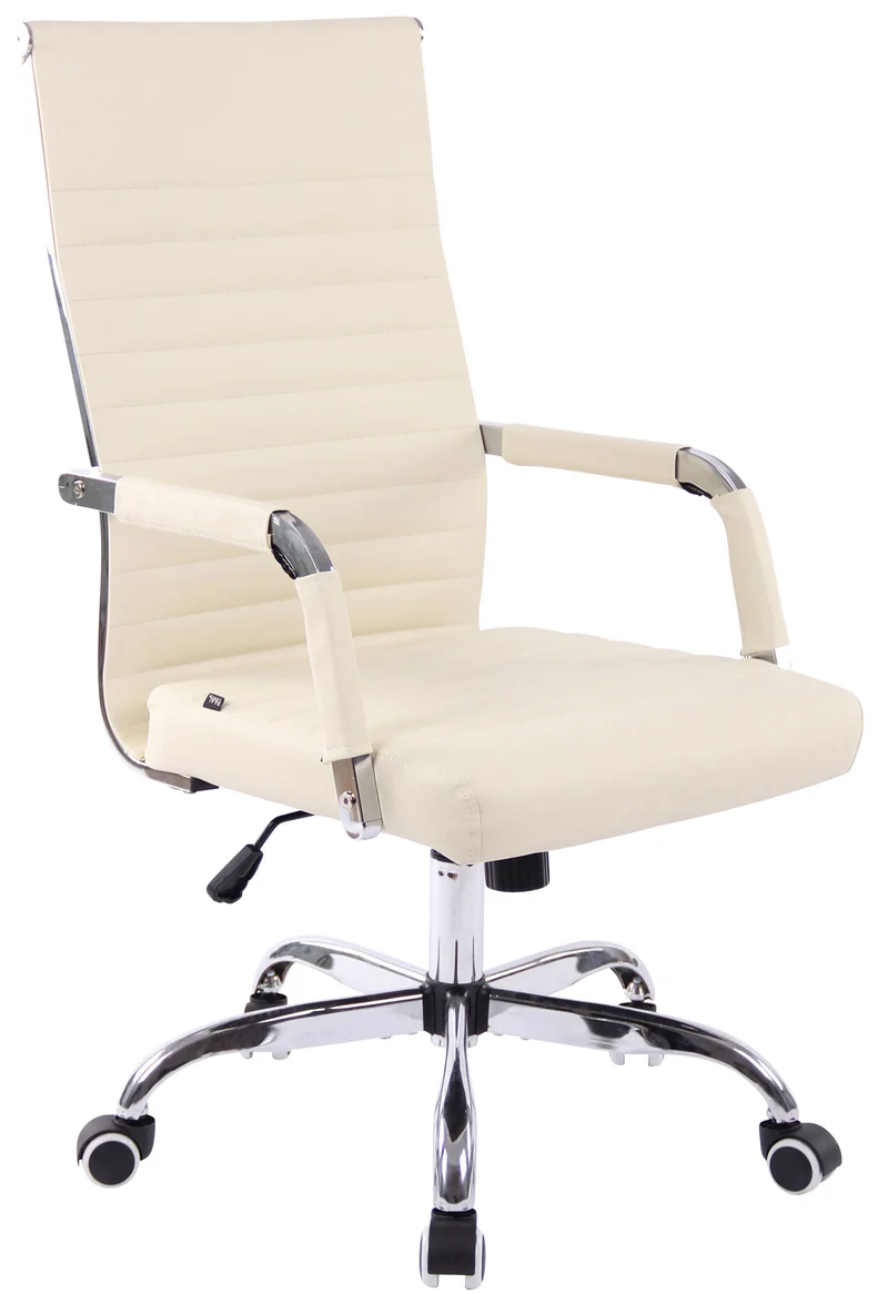 Fauteuil de bureau sur roulettes confortable hauteur réglable en synthétique crème cadre métal chromé BUR10571