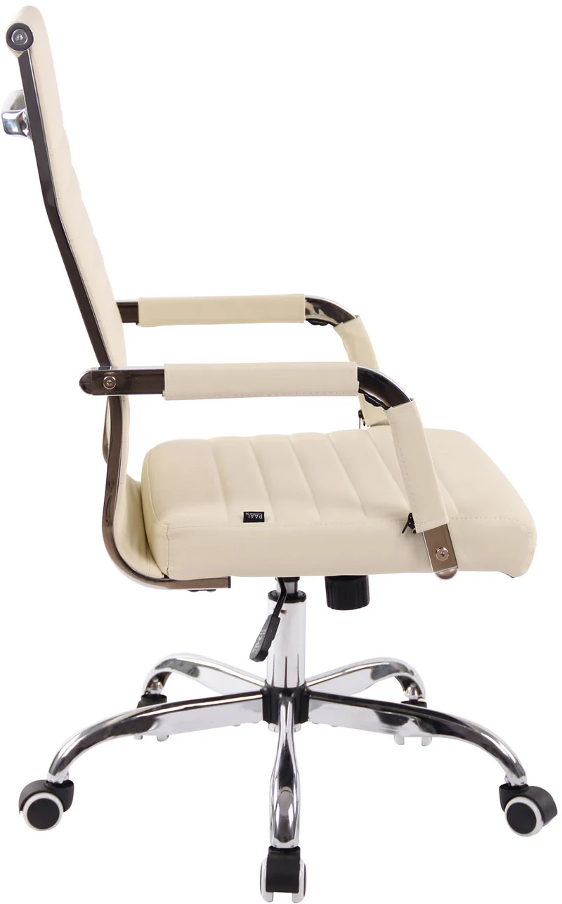 Fauteuil de bureau sur roulettes confortable hauteur réglable en synthétique crème cadre métal chromé BUR10571