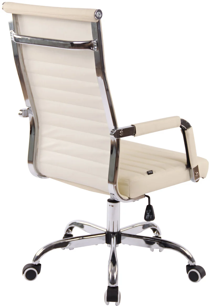 Fauteuil de bureau sur roulettes confortable hauteur réglable en synthétique crème cadre métal chromé BUR10571