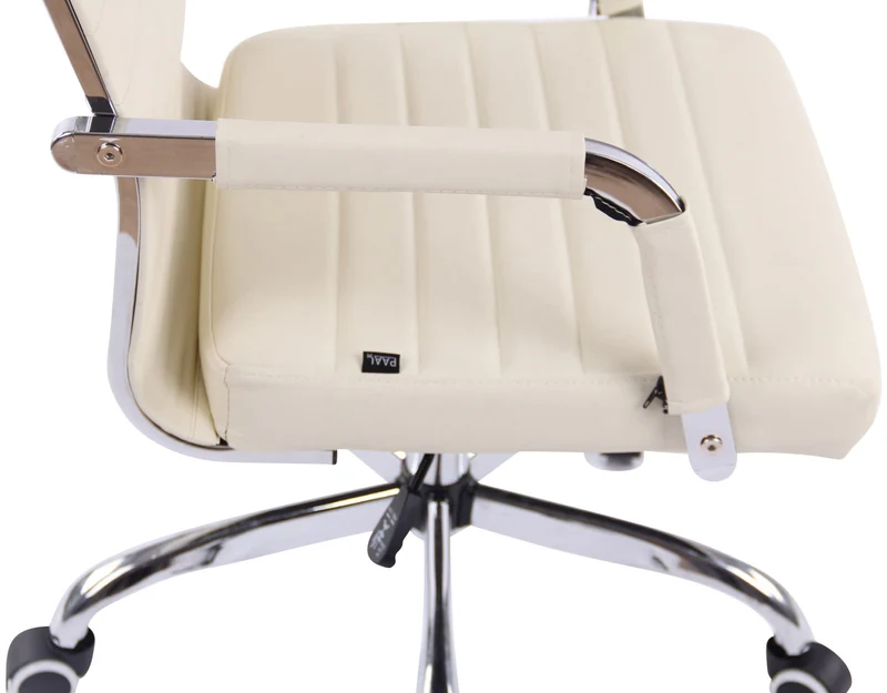 Fauteuil de bureau sur roulettes confortable hauteur réglable en synthétique crème cadre métal chromé BUR10571