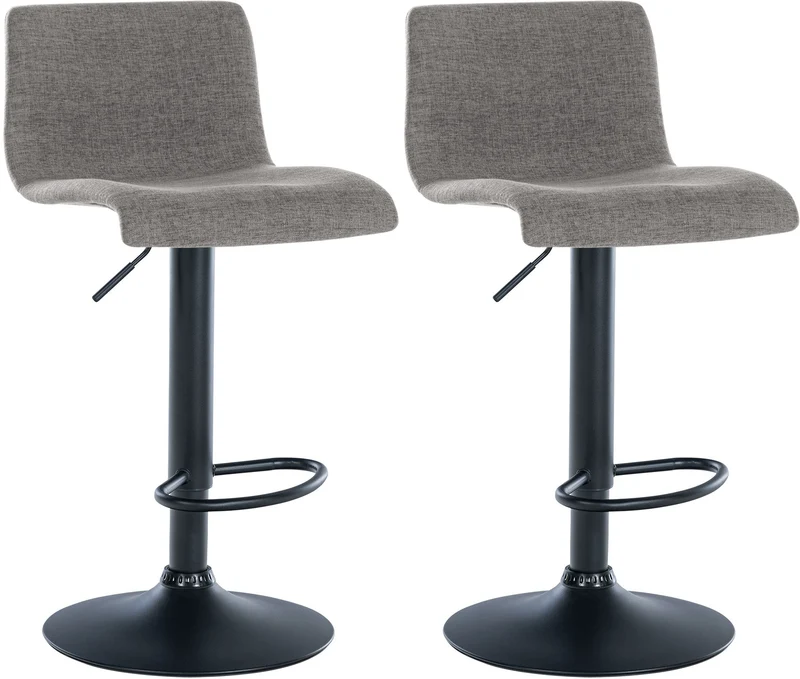 Lot de 2 tabourets de bar design simple avec repose-pieds en tissu gris clair pieds en métal noir 10_0004053