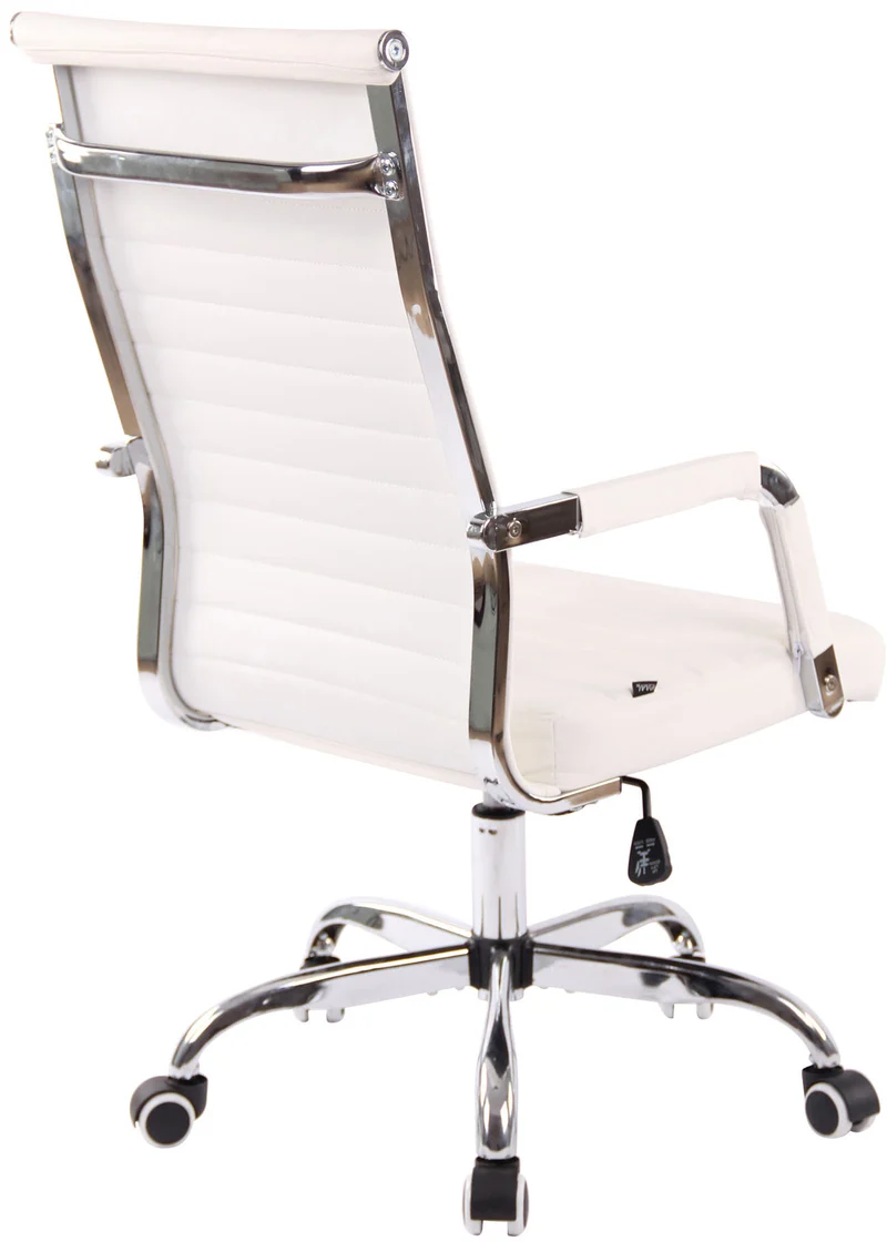 Fauteuil de bureau sur roulettes confortable hauteur réglable en synthétique blanc cadre métal chromé BUR10569