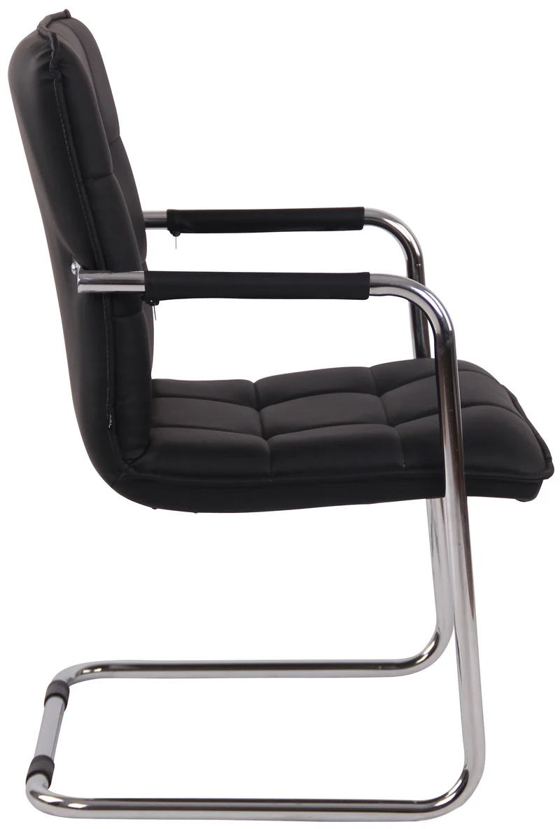 Chaise visiteur fauteuil de bureau sans roulettes en cuir synthétique noir cadre métal BUR10467