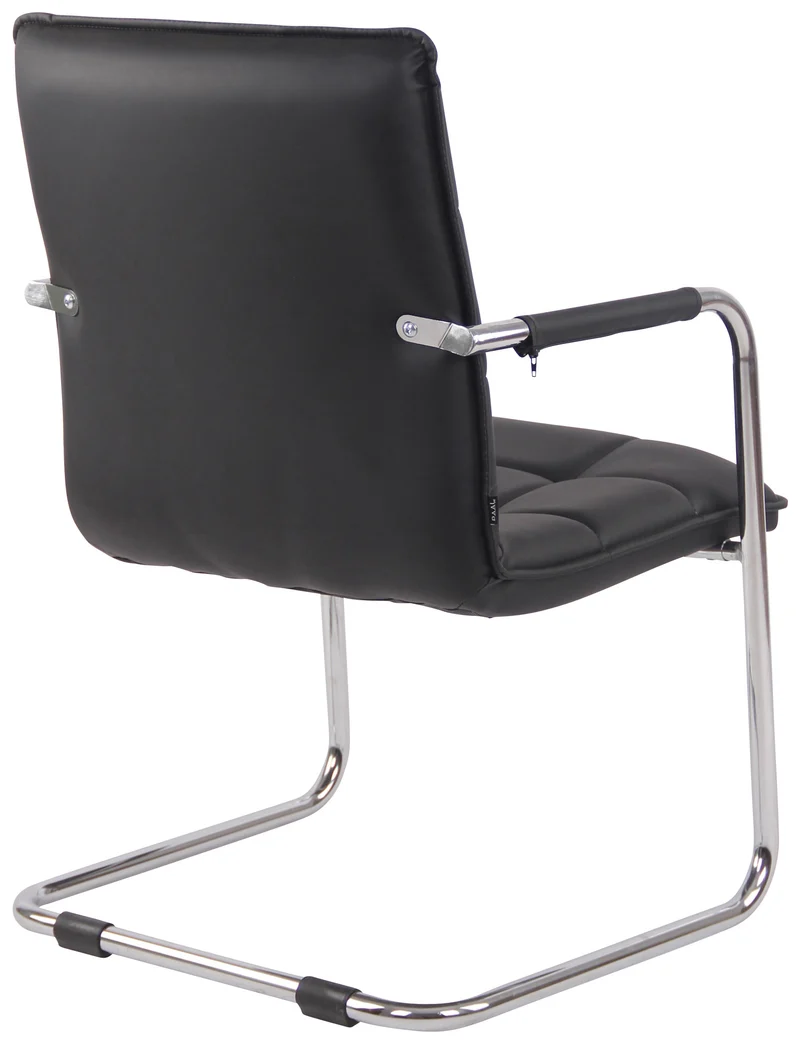 Chaise visiteur fauteuil de bureau sans roulettes en cuir synthétique noir cadre métal BUR10467