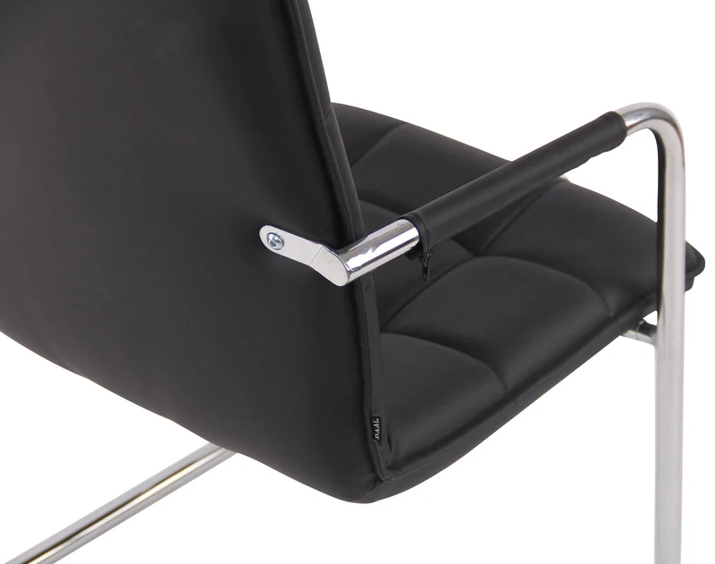 Chaise visiteur fauteuil de bureau sans roulettes en cuir synthétique noir cadre métal BUR10467
