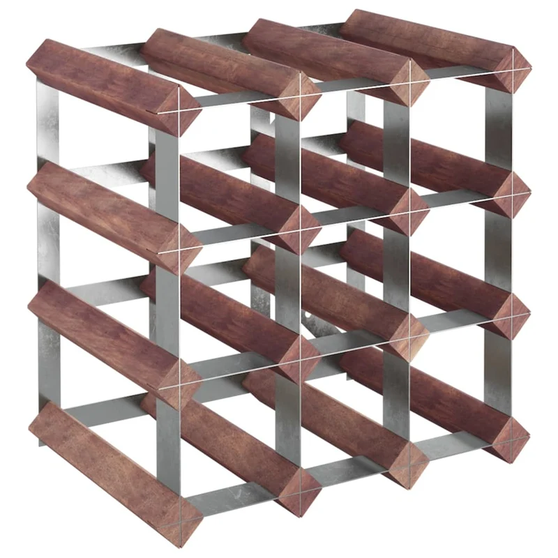 Casier range bouteilles étagère de rangement vin pour 12 bouteilles en bois pin marron et acier DEC024291