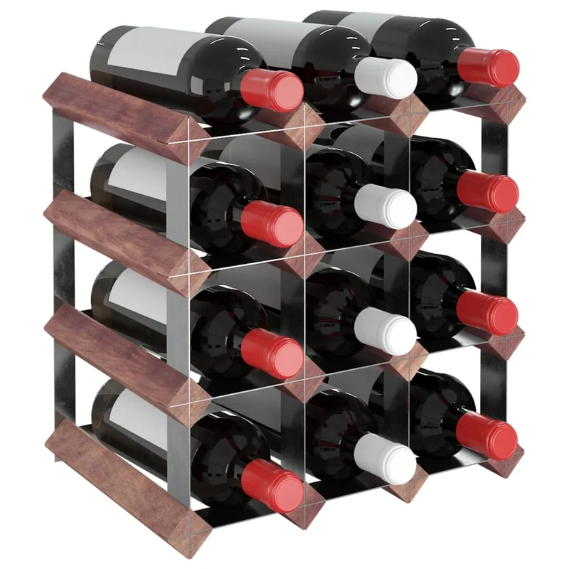 Casier range bouteilles étagère de rangement vin pour 12 bouteilles en bois pin marron et acier DEC024291