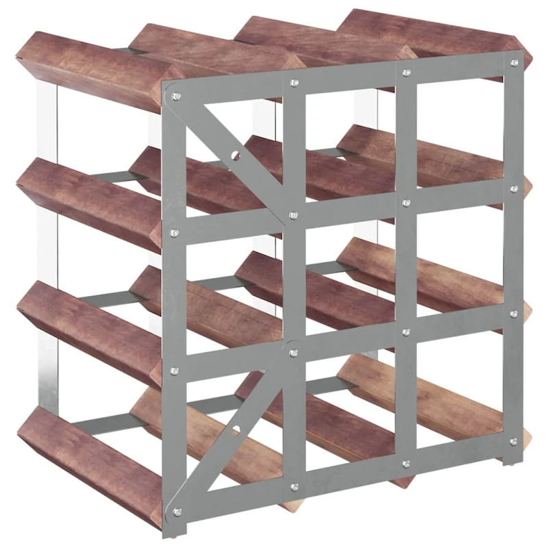 Casier range bouteilles étagère de rangement vin pour 12 bouteilles en bois pin marron et acier DEC024291