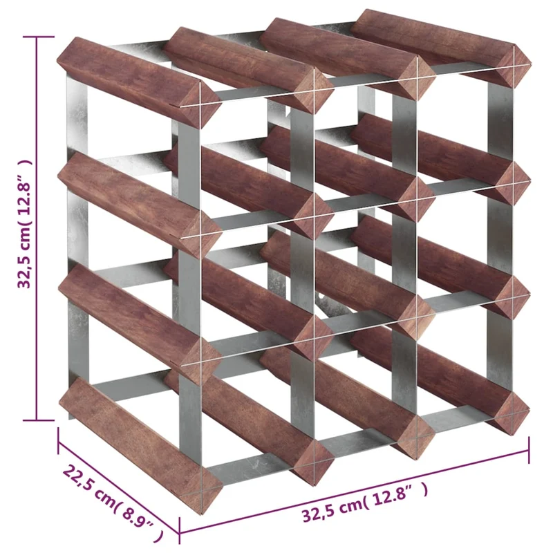 Casier range bouteilles étagère de rangement vin pour 12 bouteilles en bois pin marron et acier DEC024291