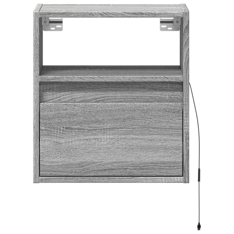 Lot de 2 tables de chevet murales avec lumières LED avec tiroir et compartiment ouvert en bois d'ingénierie gris DEC036168