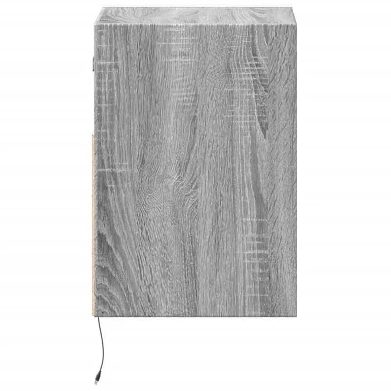 Lot de 2 tables de chevet murales avec lumières LED avec tiroir et compartiment ouvert en bois d'ingénierie gris DEC036168