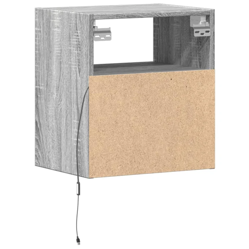 Lot de 2 tables de chevet murales avec lumières LED avec tiroir et compartiment ouvert en bois d'ingénierie gris DEC036168