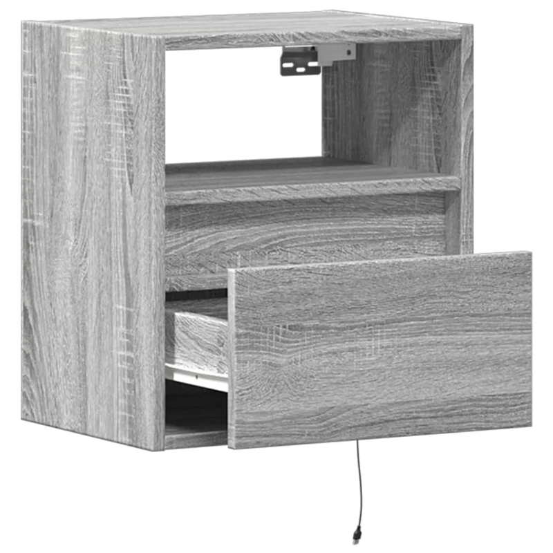 Lot de 2 tables de chevet murales avec lumières LED avec tiroir et compartiment ouvert en bois d'ingénierie gris DEC036168