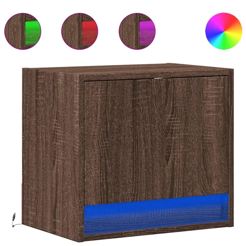 Lot de 2 tables de chevet murales 45 x 31 x 40,5 cm avec lumières LED en bois d'ingénierie marron DEC036141