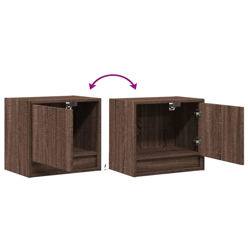 Lot de 2 tables de chevet murales 45 x 31 x 40,5 cm avec lumières LED en bois d'ingénierie marron DEC036141