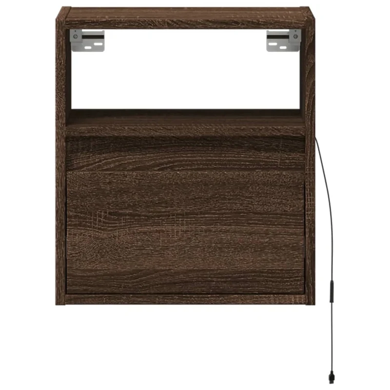 Lot de 2 tables de chevet murales avec lumières LED en bois d'ingénierie marron DEC036140