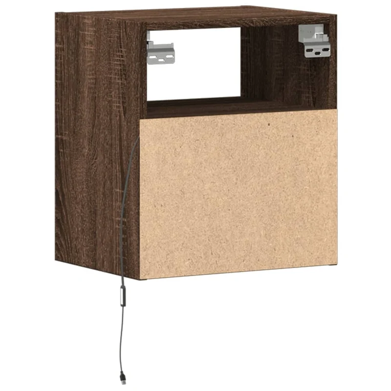 Lot de 2 tables de chevet murales avec lumières LED en bois d'ingénierie marron DEC036140