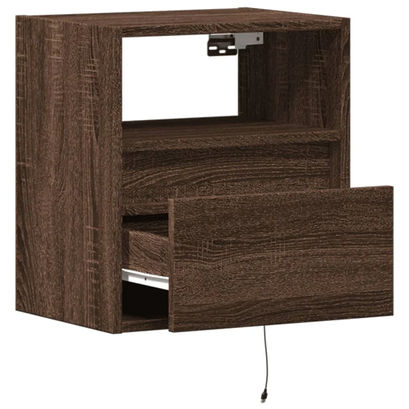 Lot de 2 tables de chevet murales avec lumières LED en bois d'ingénierie marron DEC036140