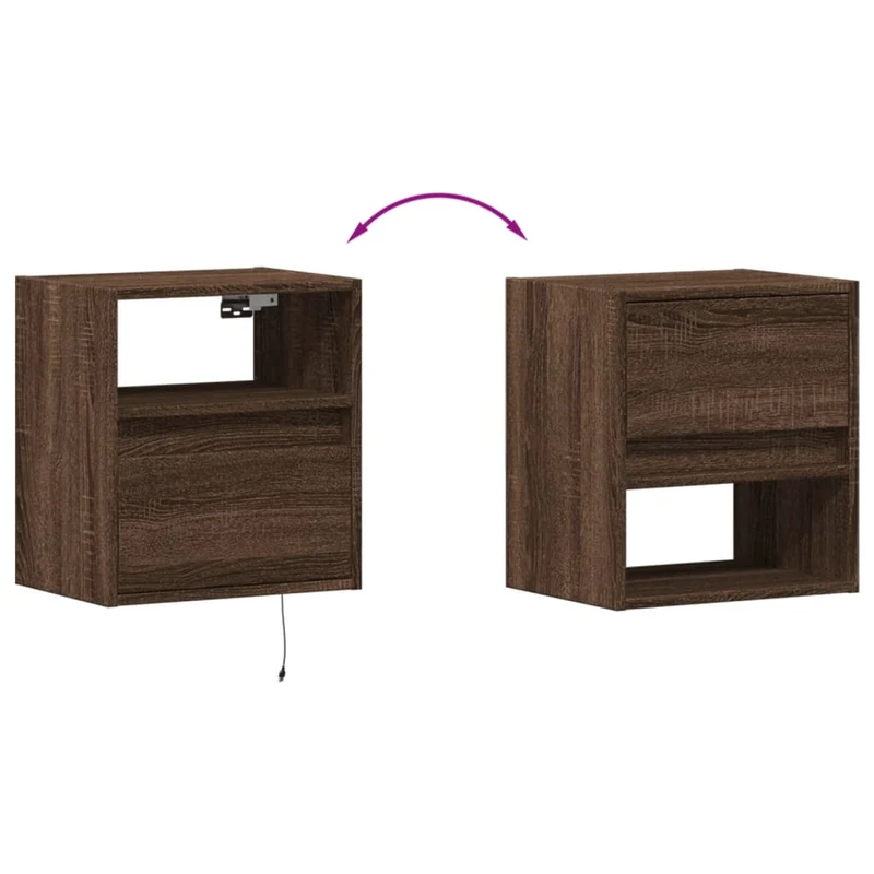Lot de 2 tables de chevet murales avec lumières LED en bois d'ingénierie marron DEC036140