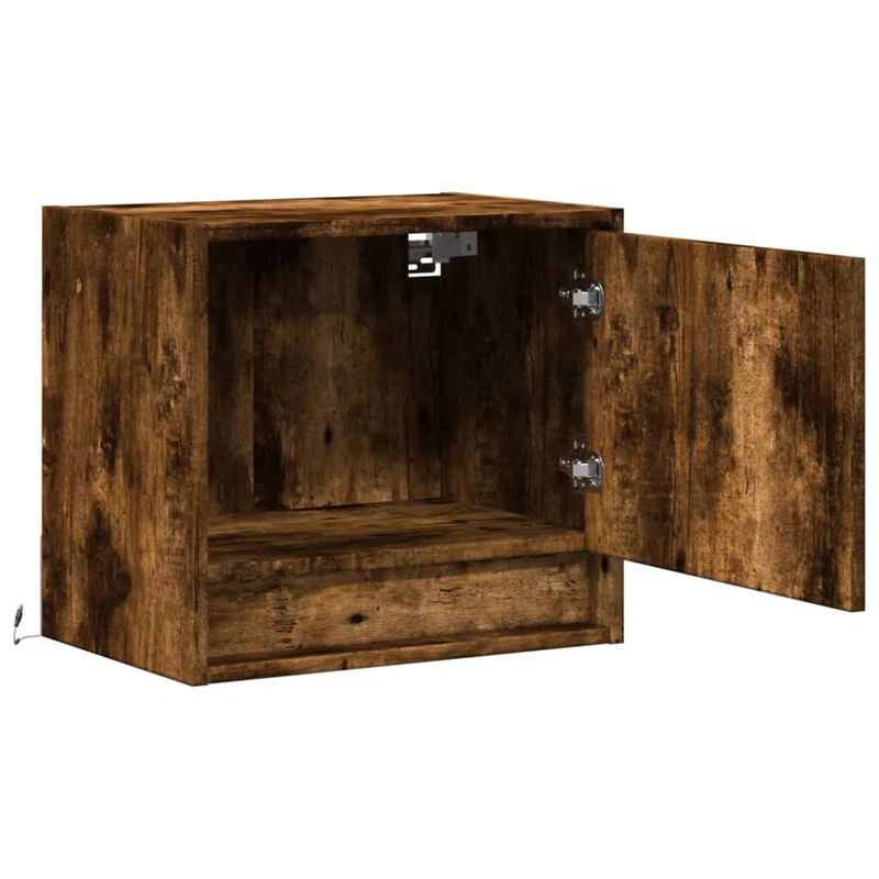 Lot de 2 tables de chevet murales avec lumières LED avec compartiment avec porte bois d'ingénierie marron DEC036129