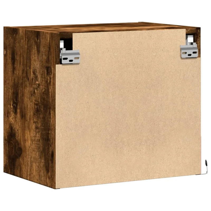 Lot de 2 tables de chevet murales avec lumières LED avec compartiment avec porte bois d'ingénierie marron DEC036129