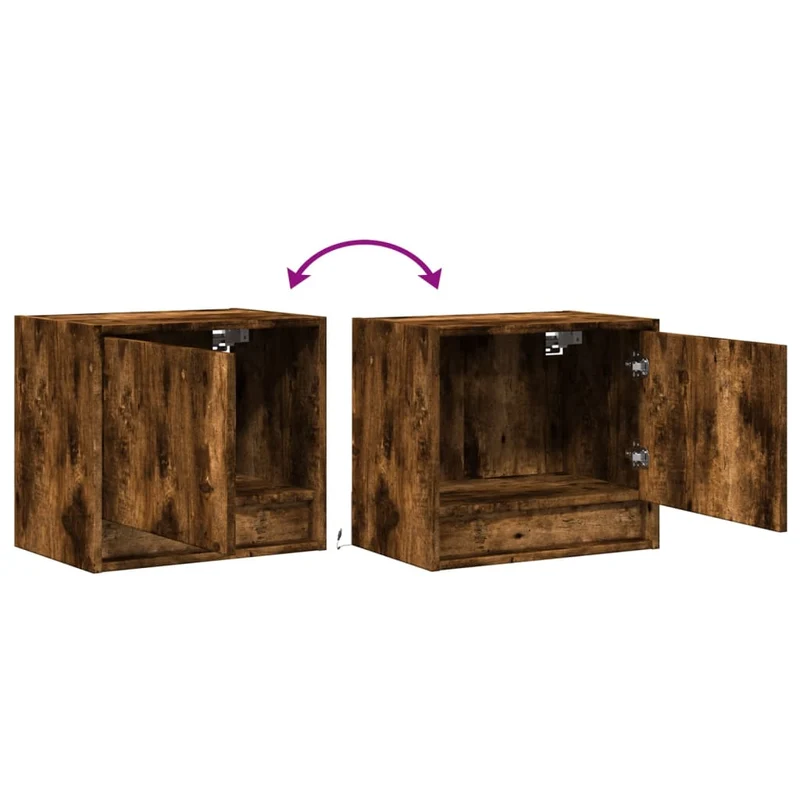 Lot de 2 tables de chevet murales avec lumières LED avec compartiment avec porte bois d'ingénierie marron DEC036129