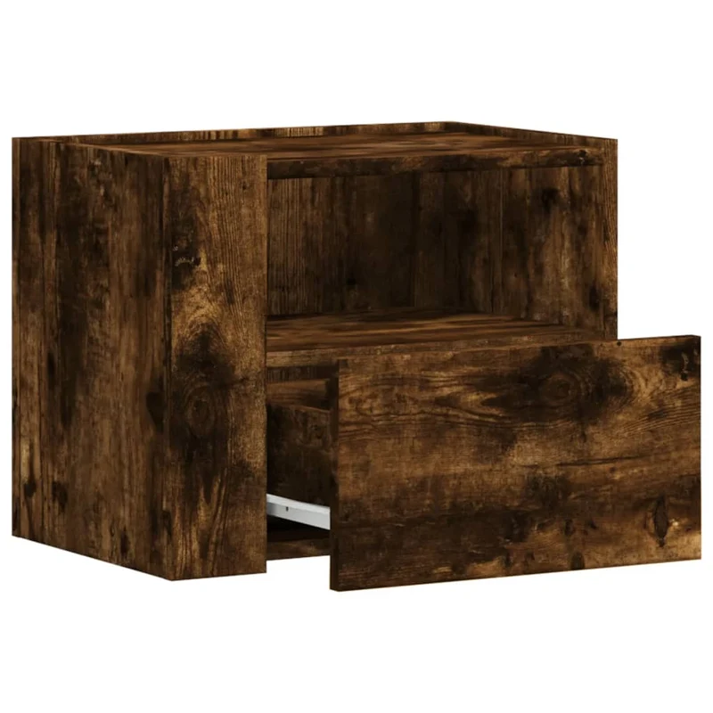 Lot de 2 tables de chevet murales avec tiroir et compartiment ouvert 45 x 30 x 35 cm bois d'ingénierie marron DEC036050