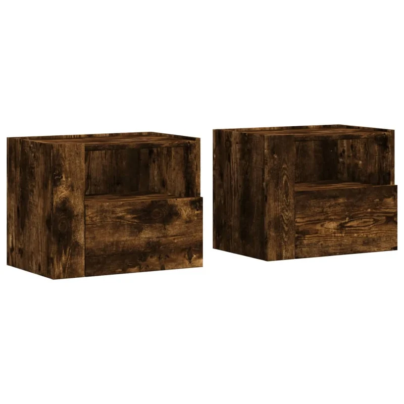 Lot de 2 tables de chevet murales avec tiroir et compartiment ouvert 45 x 30 x 35 cm bois d'ingénierie marron DEC036050