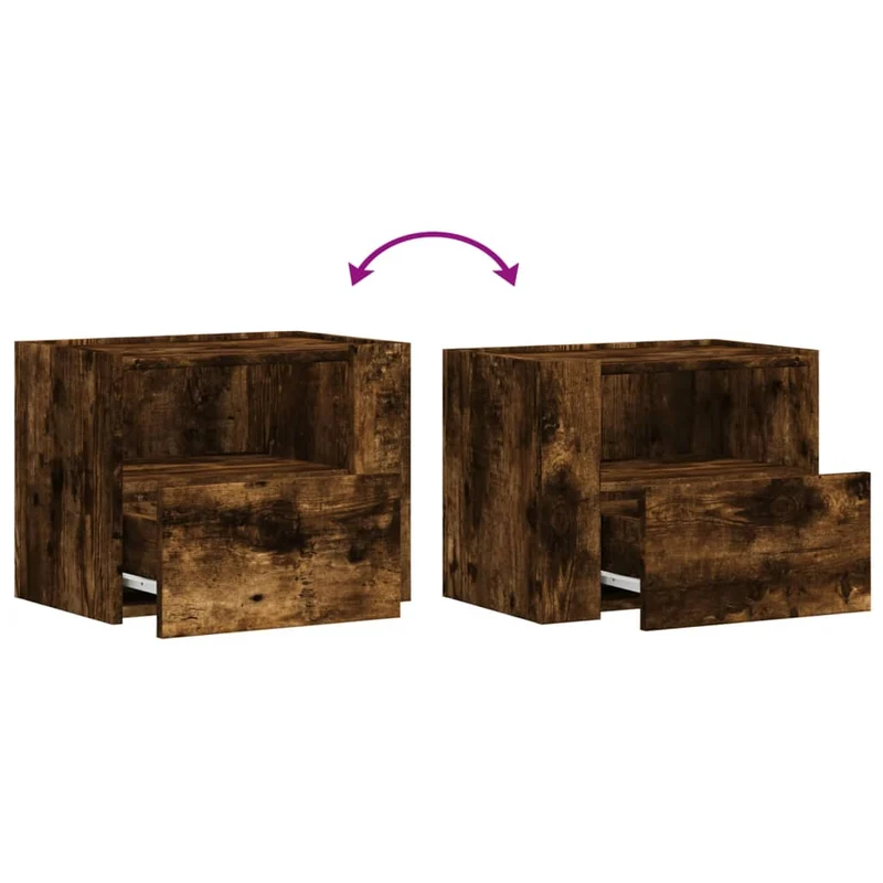 Lot de 2 tables de chevet murales avec tiroir et compartiment ouvert 45 x 30 x 35 cm bois d'ingénierie marron DEC036050
