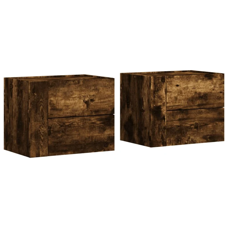Lot de 2 tables de chevet murales avec deux tiroirs 45 x 30 x 35 cm bois d'ingénierie marron DEC036049