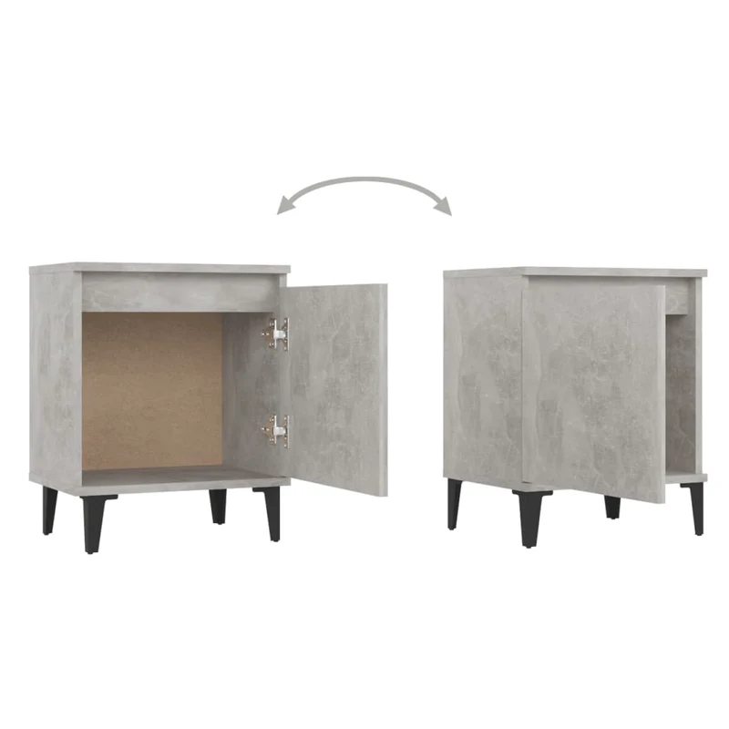 Lot de 2 tables de chevet avec compartiment avec porte 40 x 30 x 50 cm bois d'ingénierie gris et métal DEC035954