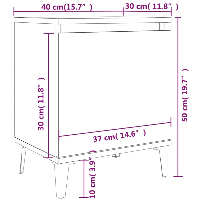 Lot de 2 tables de chevet avec compartiment avec porte 40 x 30 x 50 cm bois d'ingénierie gris et métal DEC035954