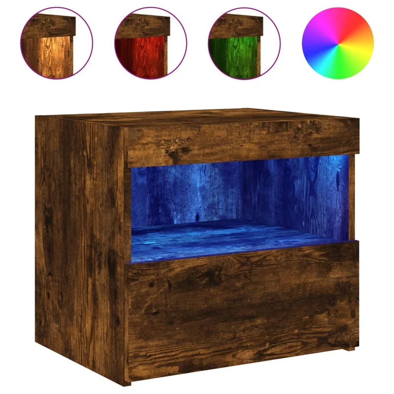 Lot de 2 tables de chevet avec lumières LED avec tiroir et compartiment ouvert 50 x 40 x 45 cm bois d'ingénierie marron DEC035935