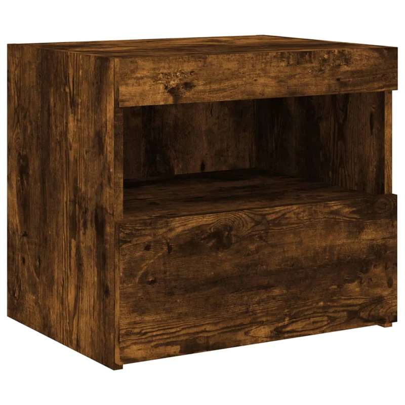Lot de 2 tables de chevet avec lumières LED avec tiroir et compartiment ouvert 50 x 40 x 45 cm bois d'ingénierie marron DEC035935