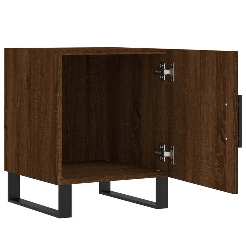 Lot de 2 tables de chevet avec compartiment avec porte 40 x 40 x 50cm bois d'ingénierie marron et fer DEC035849