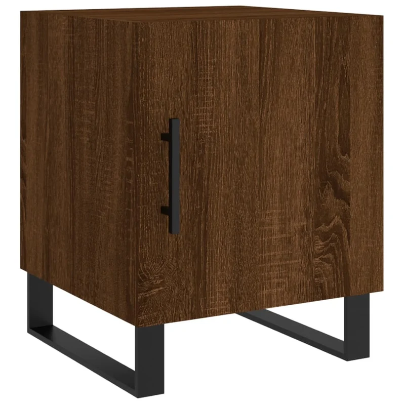 Lot de 2 tables de chevet avec compartiment avec porte 40 x 40 x 50cm bois d'ingénierie marron et fer DEC035849