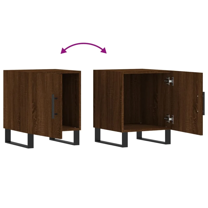 Lot de 2 tables de chevet avec compartiment avec porte 40 x 40 x 50cm bois d'ingénierie marron et fer DEC035849