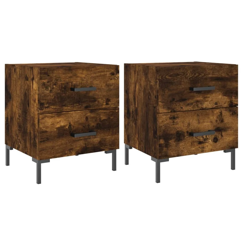 Lot de 2 tables de chevet avec deux tiroirs 40 x 35 x 47,5cm bois d’ingénierie marron et fer DEC035814