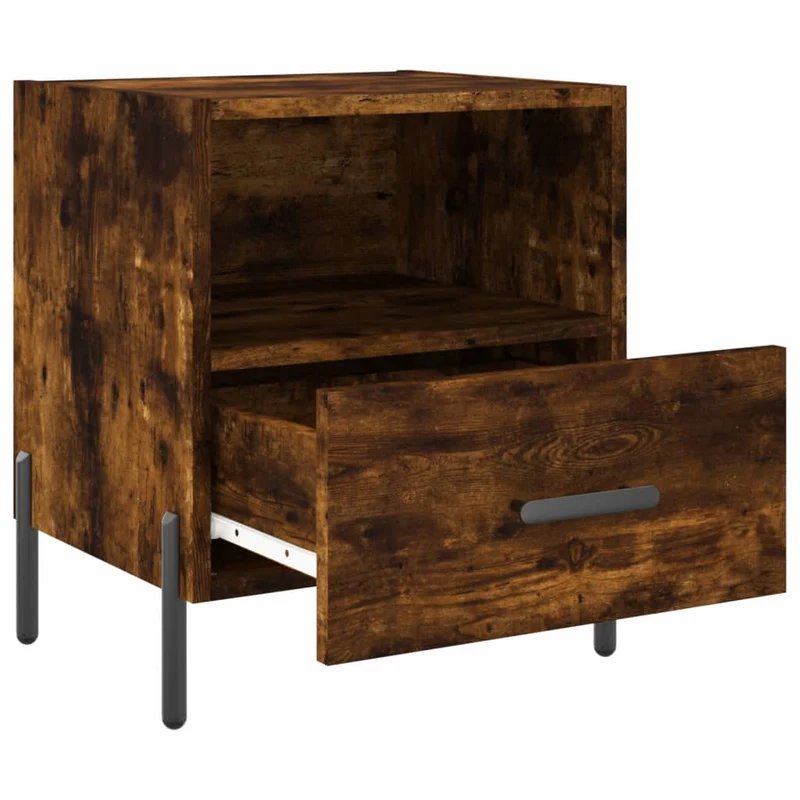 Lot de 2 tables de chevet avec tiroir et compartiment ouvert 40 x 35 x 47,5cm bois d’ingénierie marron et fer DEC035813