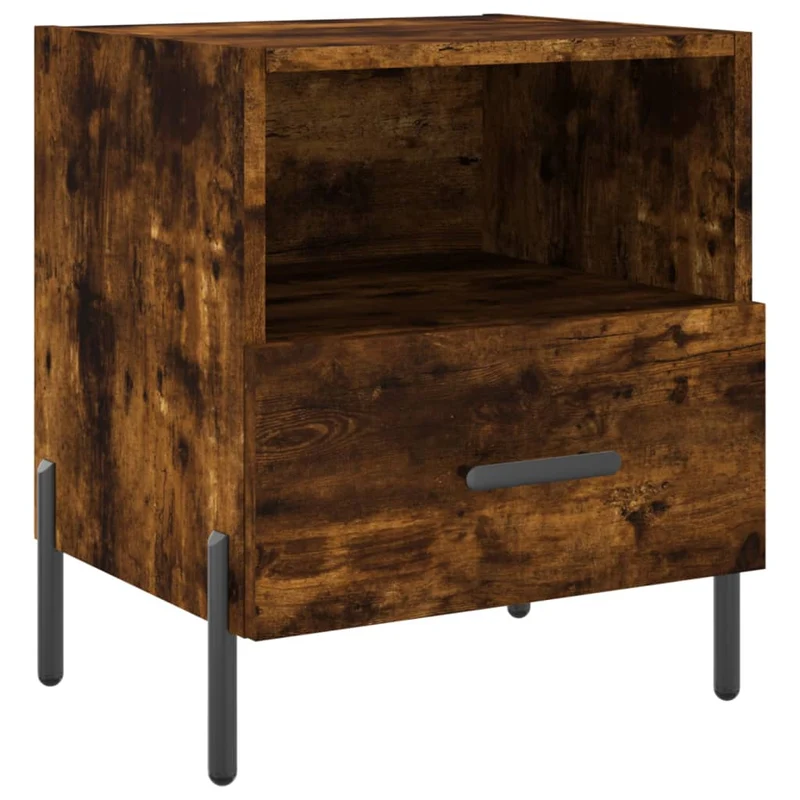 Lot de 2 tables de chevet avec tiroir et compartiment ouvert 40 x 35 x 47,5cm bois d’ingénierie marron et fer DEC035813