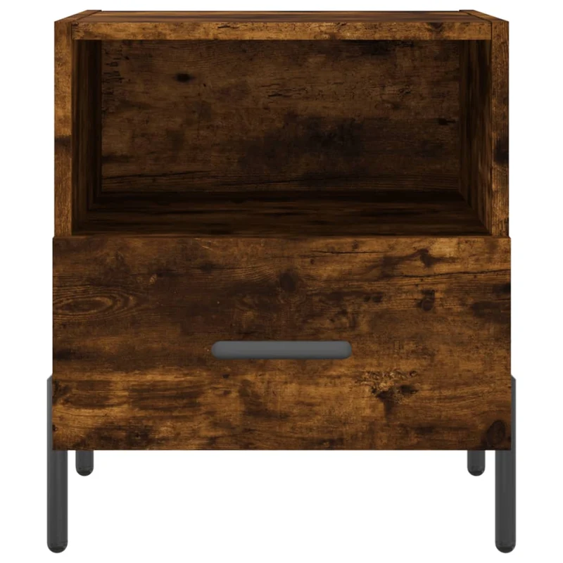 Lot de 2 tables de chevet avec tiroir et compartiment ouvert 40 x 35 x 47,5cm bois d’ingénierie marron et fer DEC035813