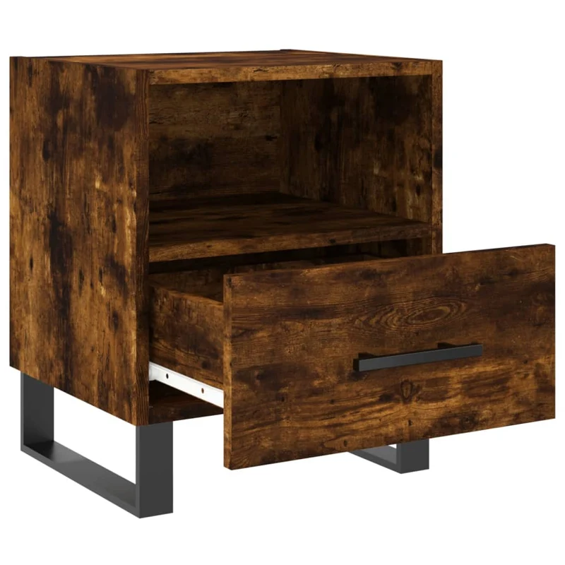 Lot de 2 tables de chevet avec tiroir et compartiment ouvert 40 x 35 x 47,5cm bois d’ingénierie marron et fer DEC035812