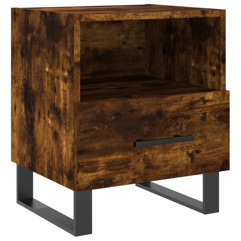 Lot de 2 tables de chevet avec tiroir et compartiment ouvert 40 x 35 x 47,5cm bois d’ingénierie marron et fer DEC035812