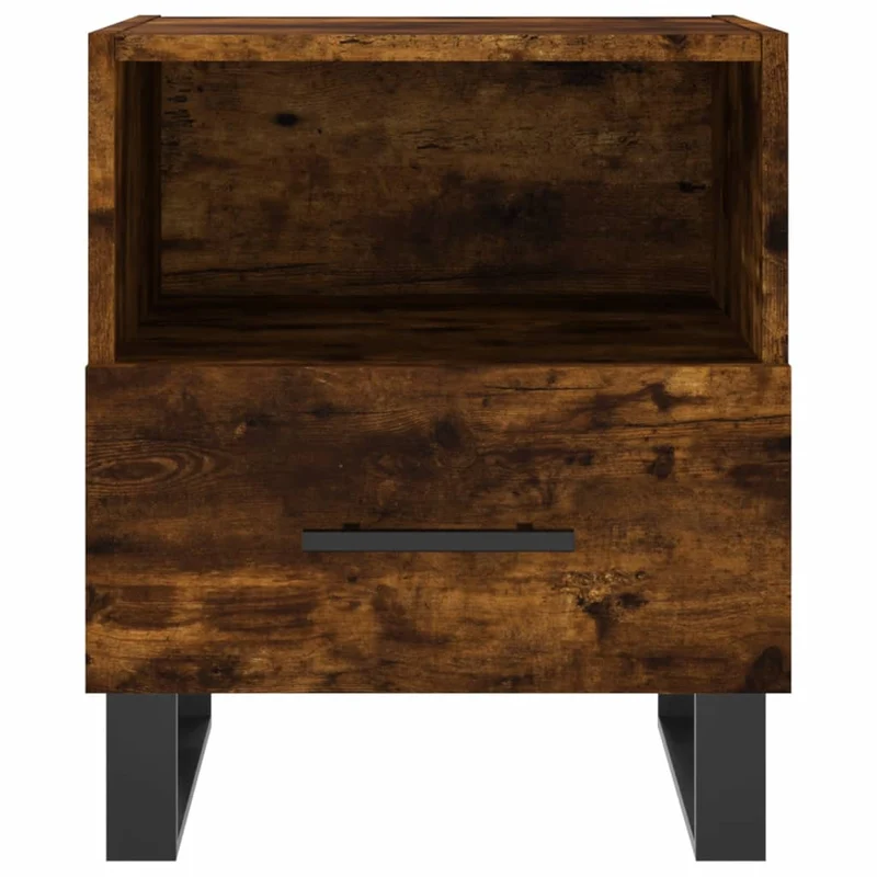 Lot de 2 tables de chevet avec tiroir et compartiment ouvert 40 x 35 x 47,5cm bois d’ingénierie marron et fer DEC035812