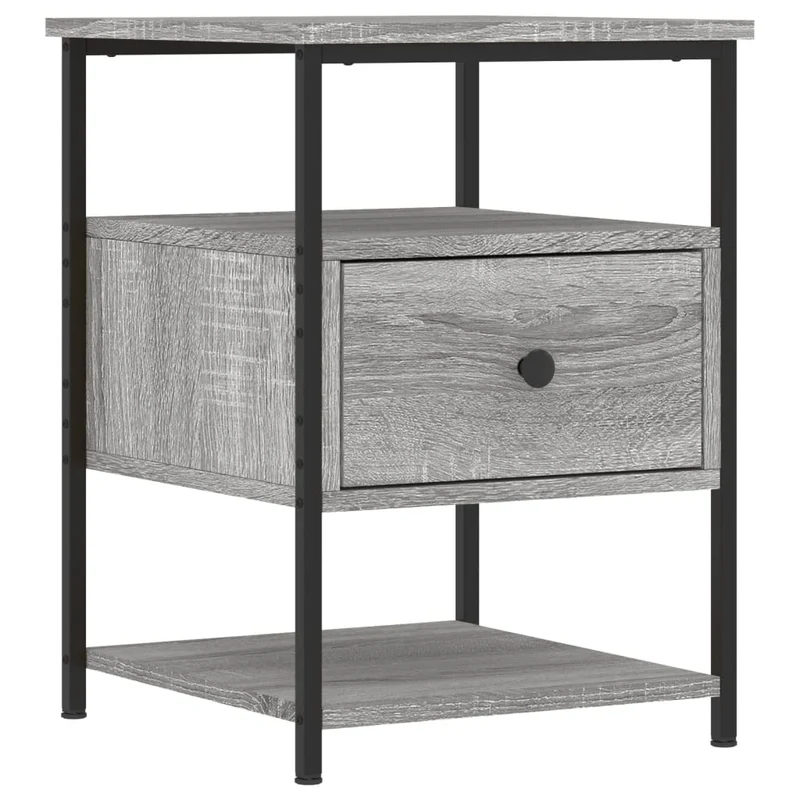 Lot de 2 tables de chevet avec tiroir et étagère 40 x 42 x 56cm bois d'ingénierie gris et fer DEC035732